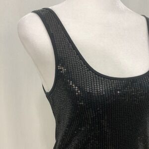 Express Sexy Basic Sequins Sleeveless Tank Top Size M Black Blouse Stretch